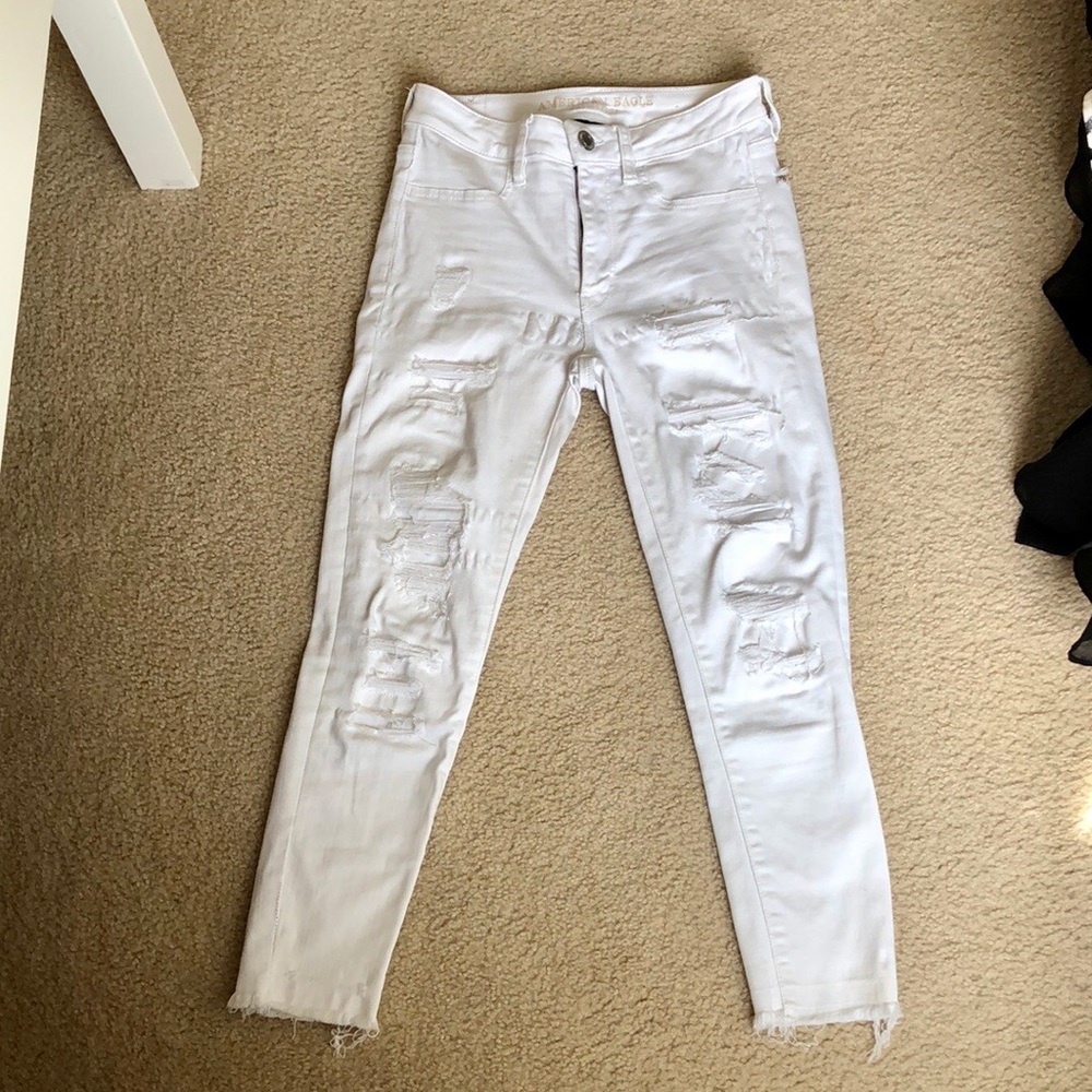 American Eagle Patched Ripped White Jeans